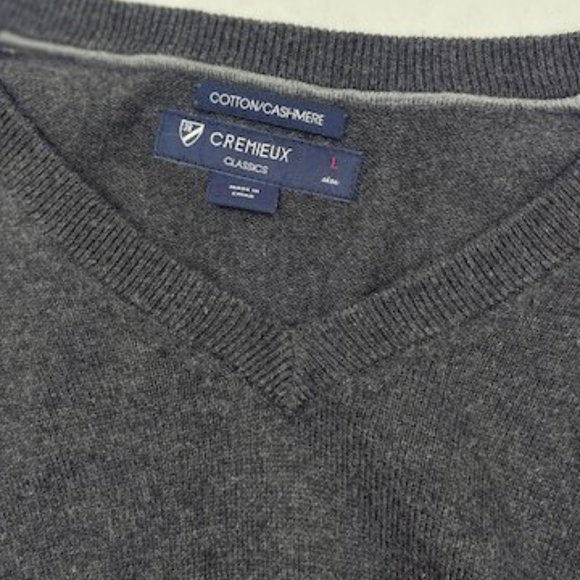 Cremiux Cashmere Knit Sweater Mens L Dark Gray V-Neck Pullover Soft Cotton - Picture 6 of 8